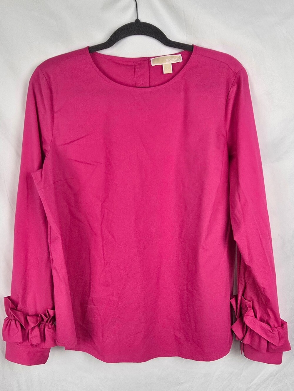 Michael Kors Barbie Pink Ruffle Hem Boxy Minimalist Blouse Top sz L